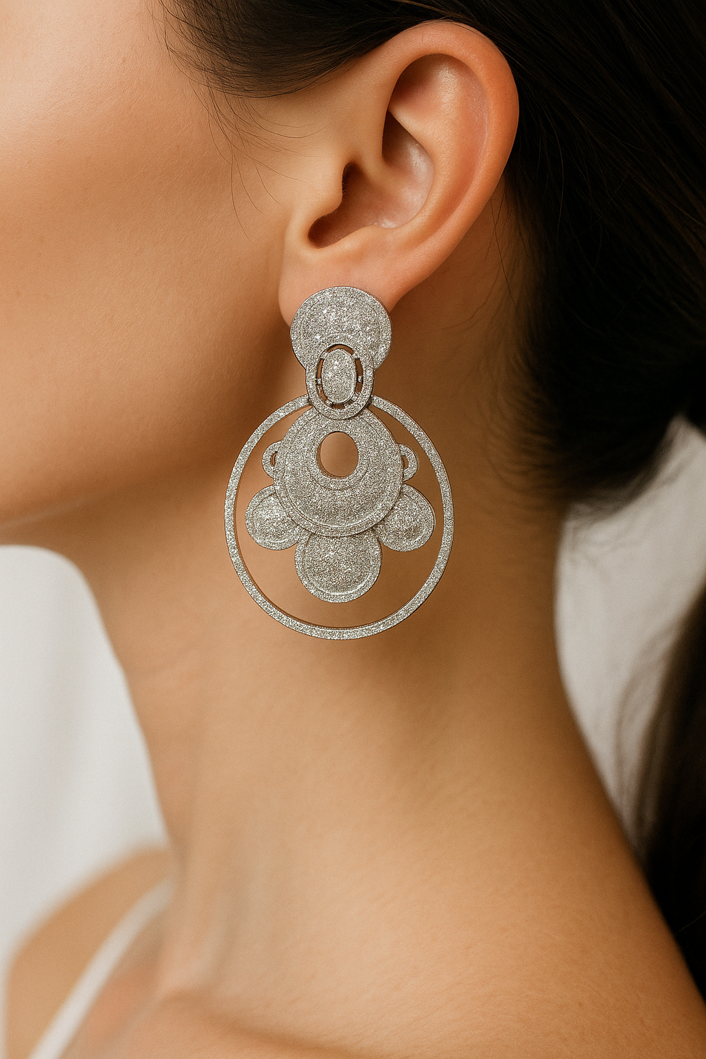 Luxury Silver Round Designer Statement Earrings